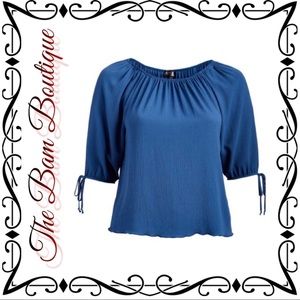 Plus Size Denim Blue Off Shoulder Top